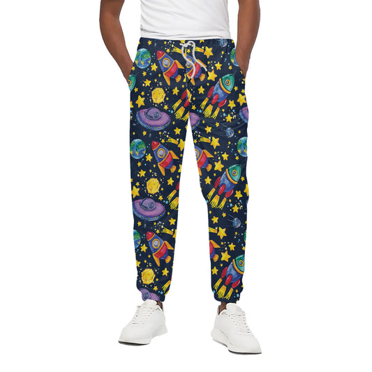 Watercolor Rocket Pattern Print Cotton Pants