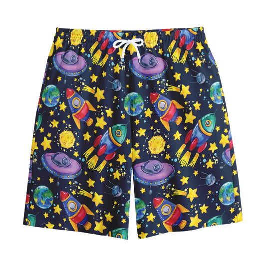 Watercolor Rocket Pattern Print Cotton Shorts