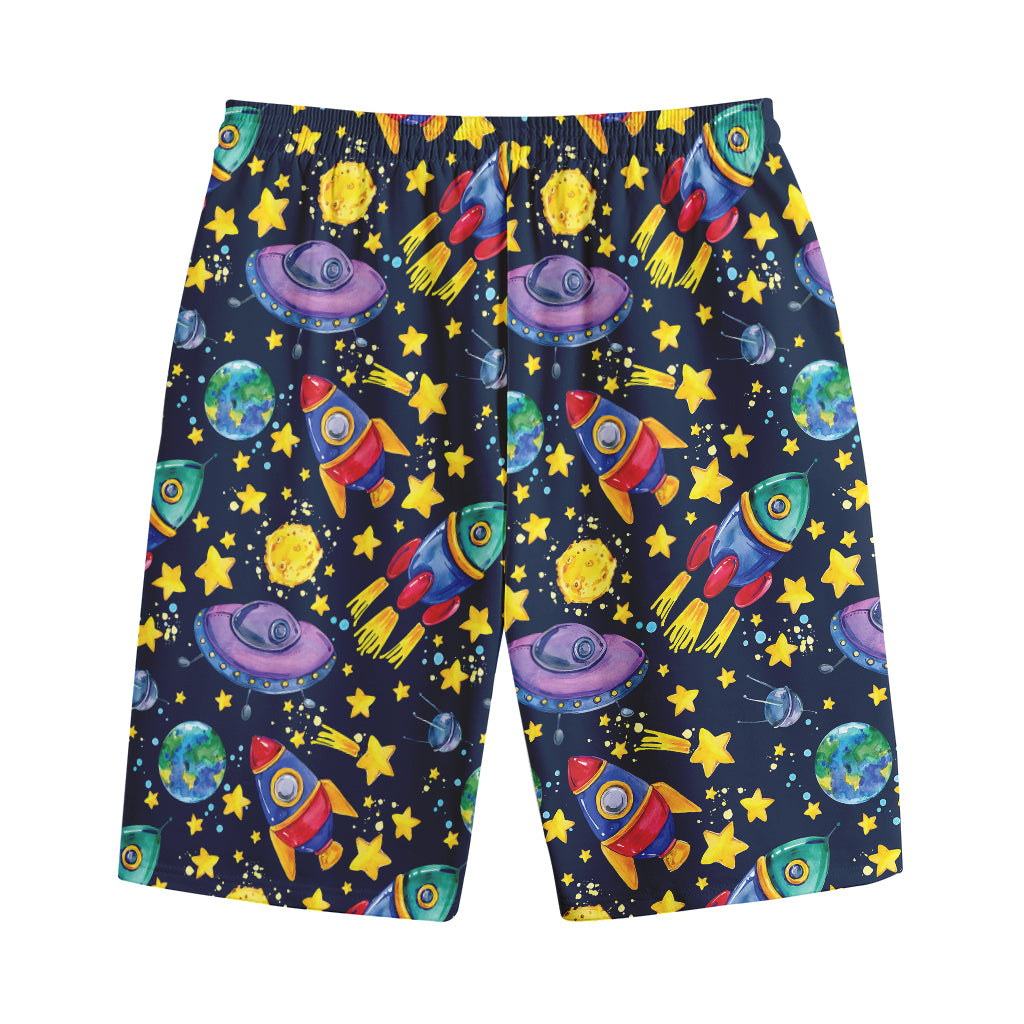 Watercolor Rocket Pattern Print Cotton Shorts