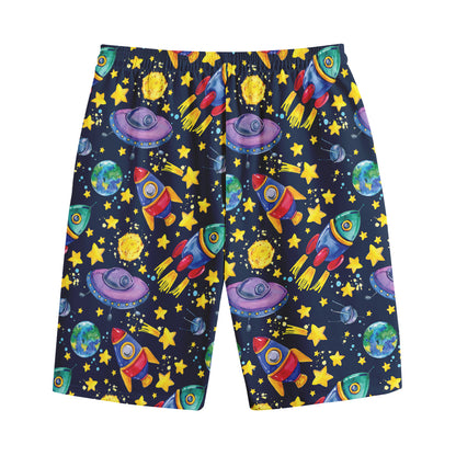 Watercolor Rocket Pattern Print Cotton Shorts