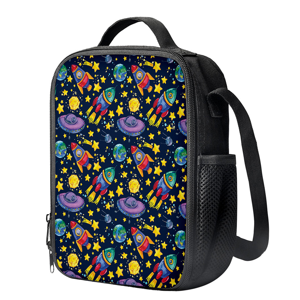 Watercolor Rocket Pattern Print Crossbody Lunch Bag