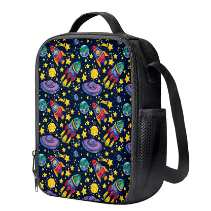 Watercolor Rocket Pattern Print Crossbody Lunch Bag