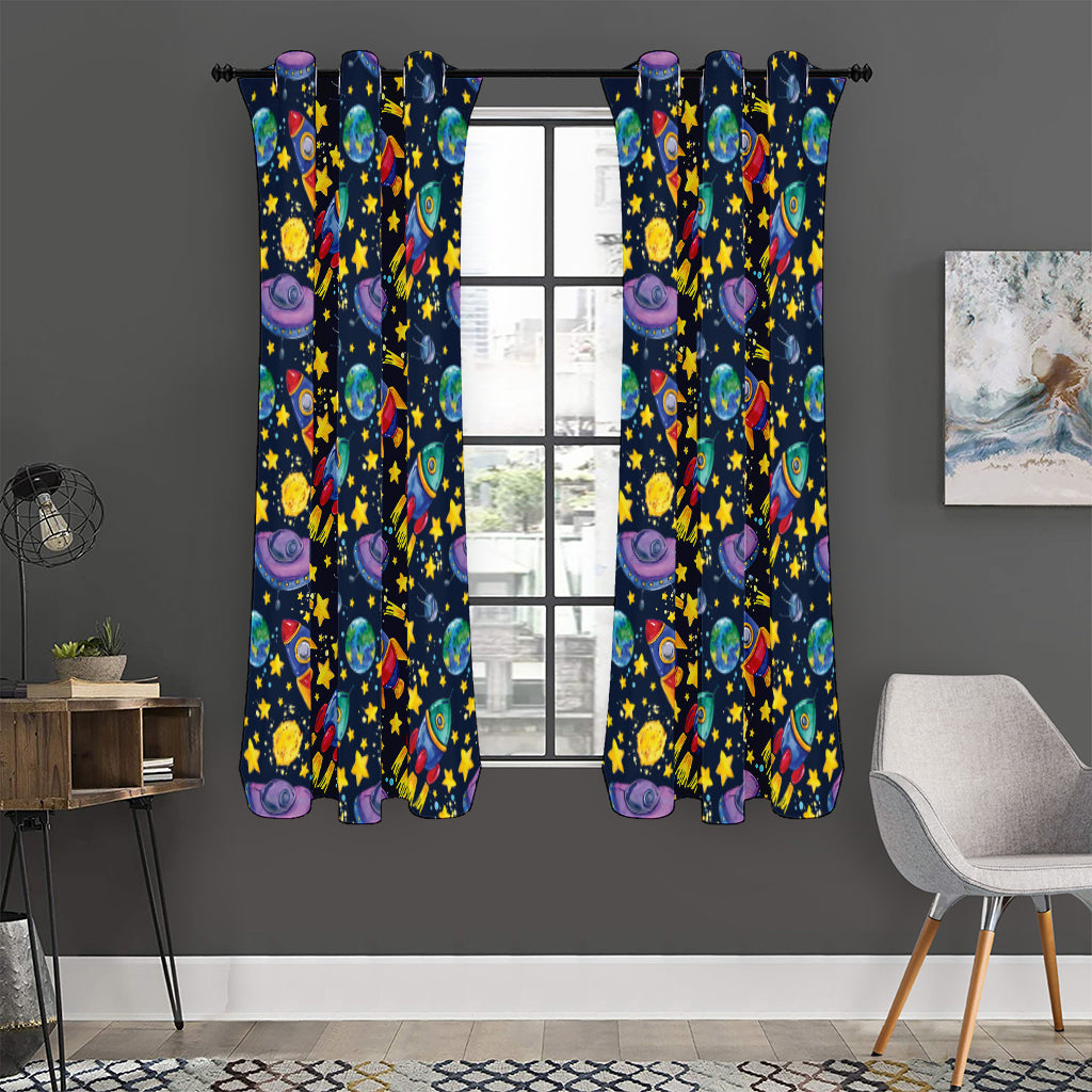 Watercolor Rocket Pattern Print Curtain
