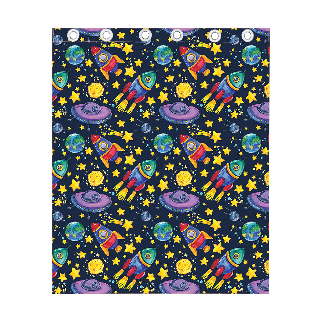 Watercolor Rocket Pattern Print Curtain