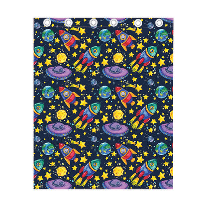 Watercolor Rocket Pattern Print Curtain
