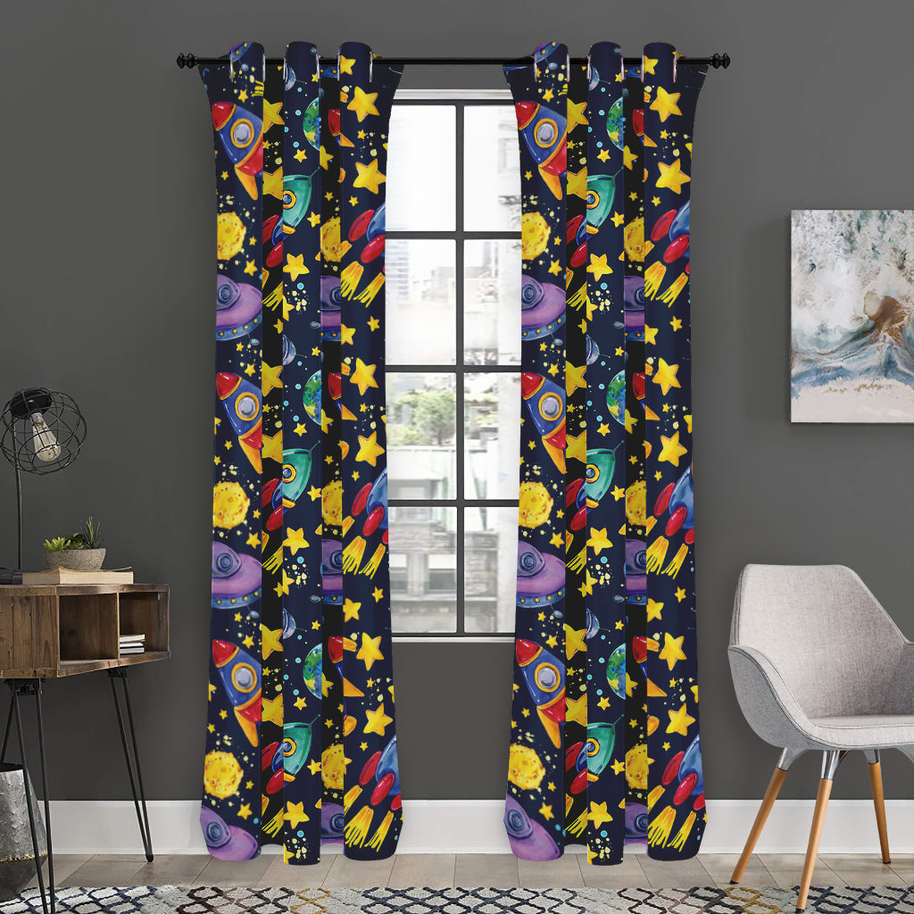 Watercolor Rocket Pattern Print Curtain