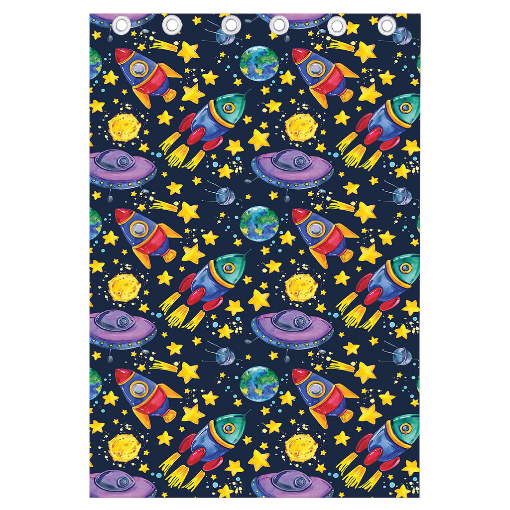 Watercolor Rocket Pattern Print Curtain