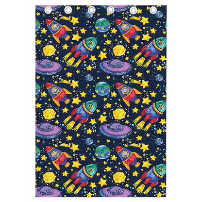 Watercolor Rocket Pattern Print Curtain