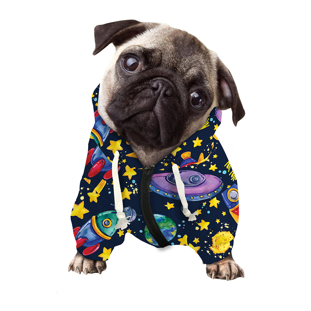 Watercolor Rocket Pattern Print Dog Zip Up Hoodie