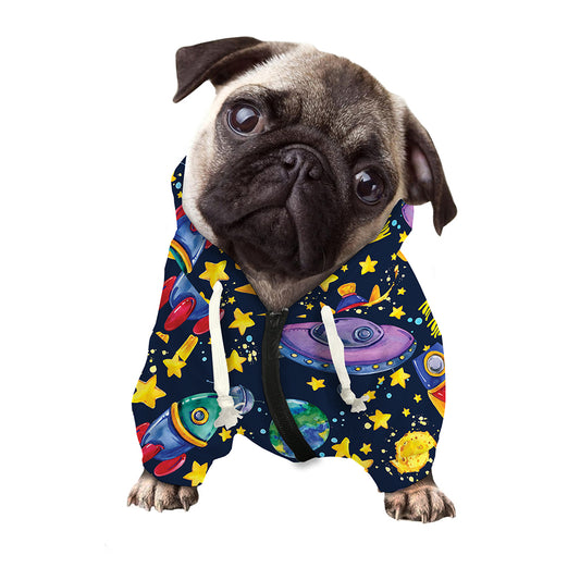Watercolor Rocket Pattern Print Dog Zip Up Hoodie