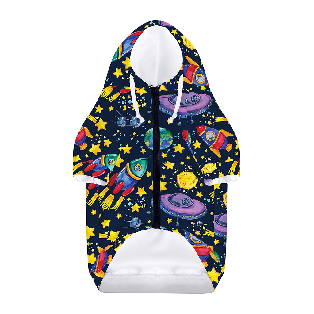 Watercolor Rocket Pattern Print Dog Zip Up Hoodie
