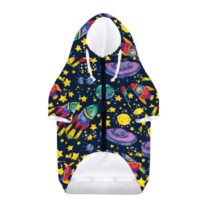 Watercolor Rocket Pattern Print Dog Zip Up Hoodie