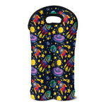 Watercolor Rocket Pattern Print Double Neoprene Wine Tote