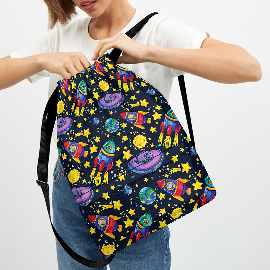 Watercolor Rocket Pattern Print Drawstring Backpack
