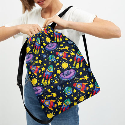 Watercolor Rocket Pattern Print Drawstring Backpack
