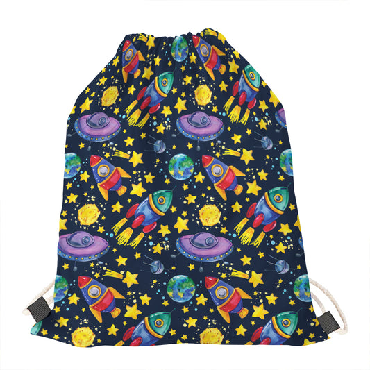 Watercolor Rocket Pattern Print Drawstring Bag