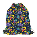 Watercolor Rocket Pattern Print Drawstring Bag