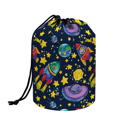 Watercolor Rocket Pattern Print Drawstring Makeup Bag