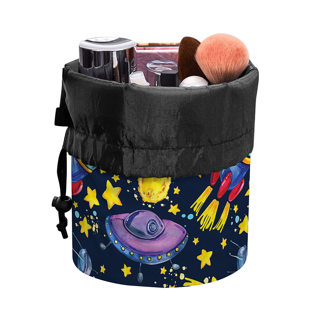 Watercolor Rocket Pattern Print Drawstring Makeup Bag