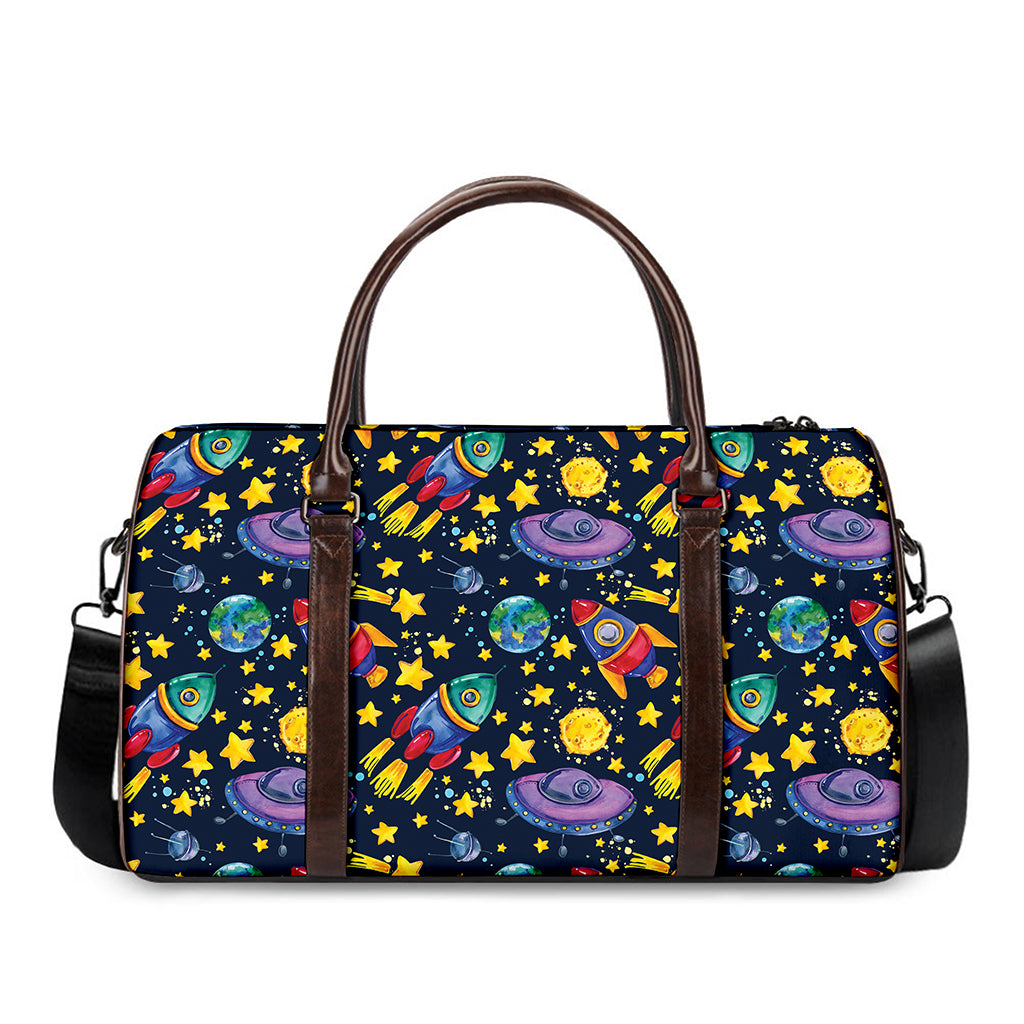 Watercolor Rocket Pattern Print Duffle Bag