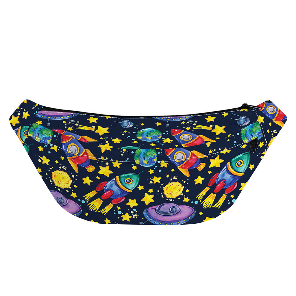 Watercolor Rocket Pattern Print Fanny Pack