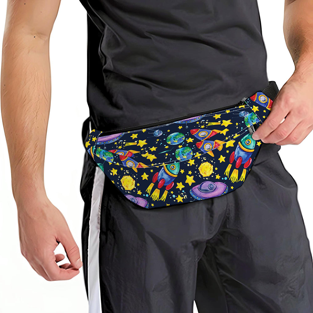Watercolor Rocket Pattern Print Fanny Pack