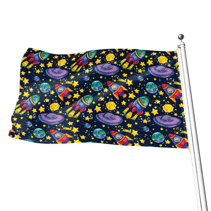 Watercolor Rocket Pattern Print Flag