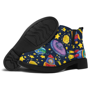 Watercolor Rocket Pattern Print Flat Ankle Boots