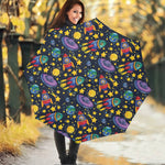 Watercolor Rocket Pattern Print Foldable Umbrella