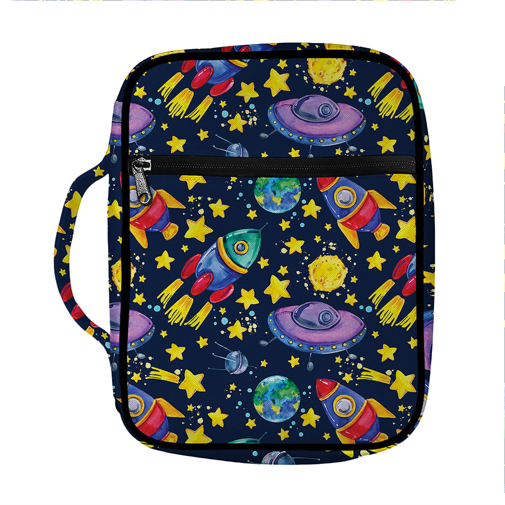 Watercolor Rocket Pattern Print Front Pocket Bible Bag