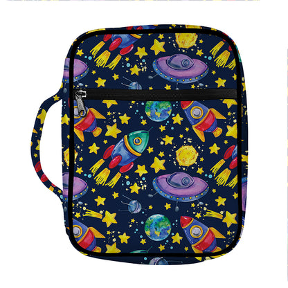 Watercolor Rocket Pattern Print Front Pocket Bible Bag