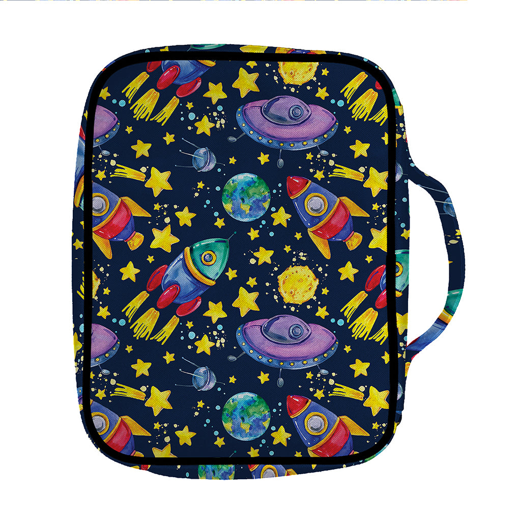 Watercolor Rocket Pattern Print Front Pocket Bible Bag