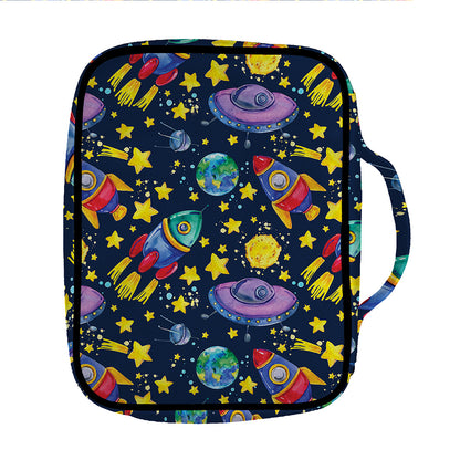 Watercolor Rocket Pattern Print Front Pocket Bible Bag