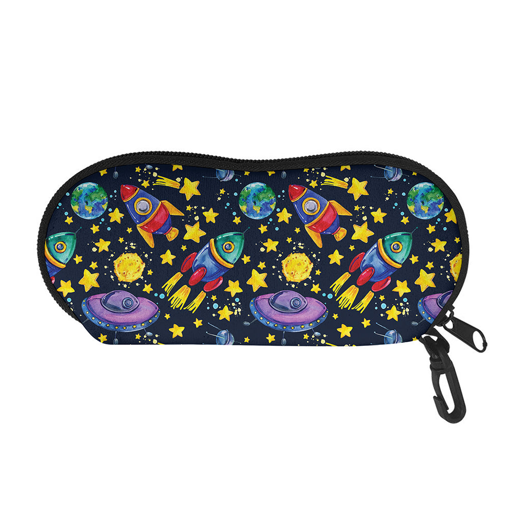 Watercolor Rocket Pattern Print Glasses Case
