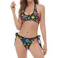 Watercolor Rocket Pattern Print Halter Scoop Tie Side Bikini
