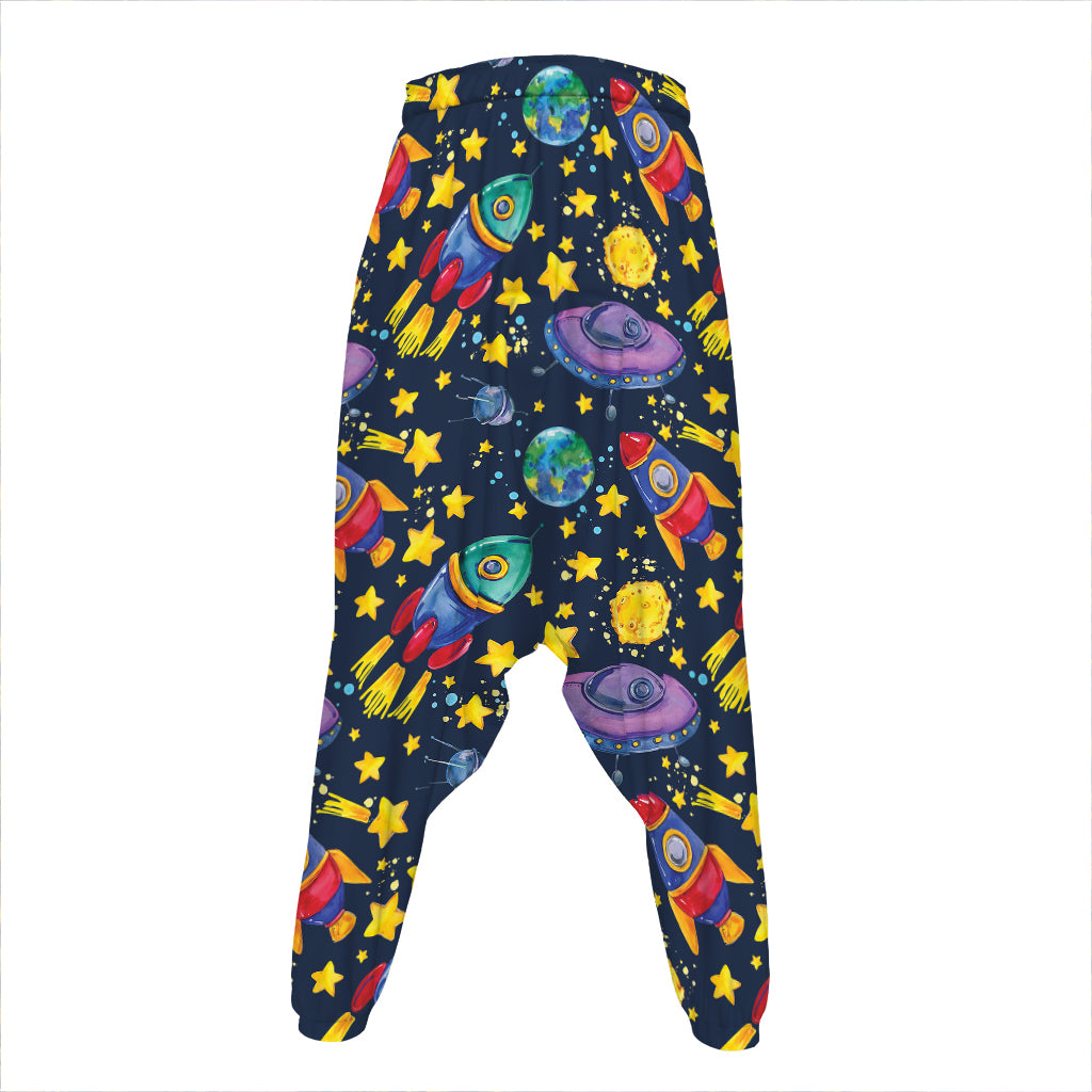 Watercolor Rocket Pattern Print Hammer Pants