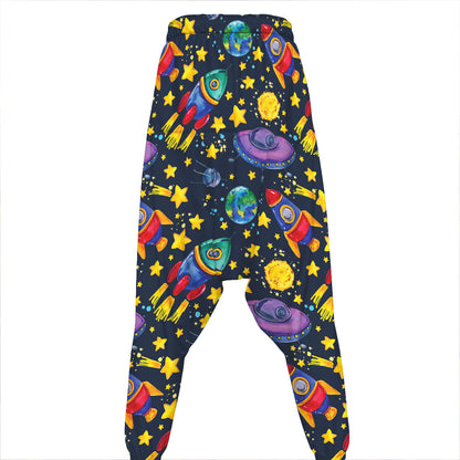 Watercolor Rocket Pattern Print Hammer Pants