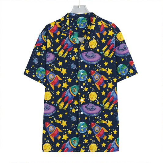 Watercolor Rocket Pattern Print Hawaiian Shirt