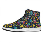 Watercolor Rocket Pattern Print High Top Leather Sneakers
