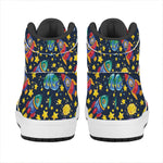 Watercolor Rocket Pattern Print High Top Leather Sneakers