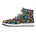 Watercolor Rocket Pattern Print High Top Leather Sneakers
