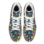 Watercolor Rocket Pattern Print High Top Leather Sneakers