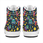 Watercolor Rocket Pattern Print High Top Leather Sneakers