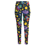 Watercolor Rocket Pattern Print High-Waisted Pocket Leggings