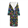 Watercolor Rocket Pattern Print Hooded Bathrobe