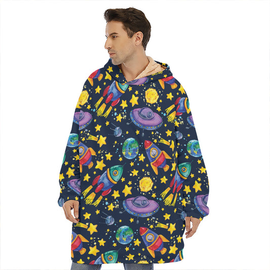 Watercolor Rocket Pattern Print Hoodie Blanket