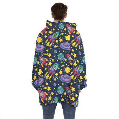 Watercolor Rocket Pattern Print Hoodie Blanket