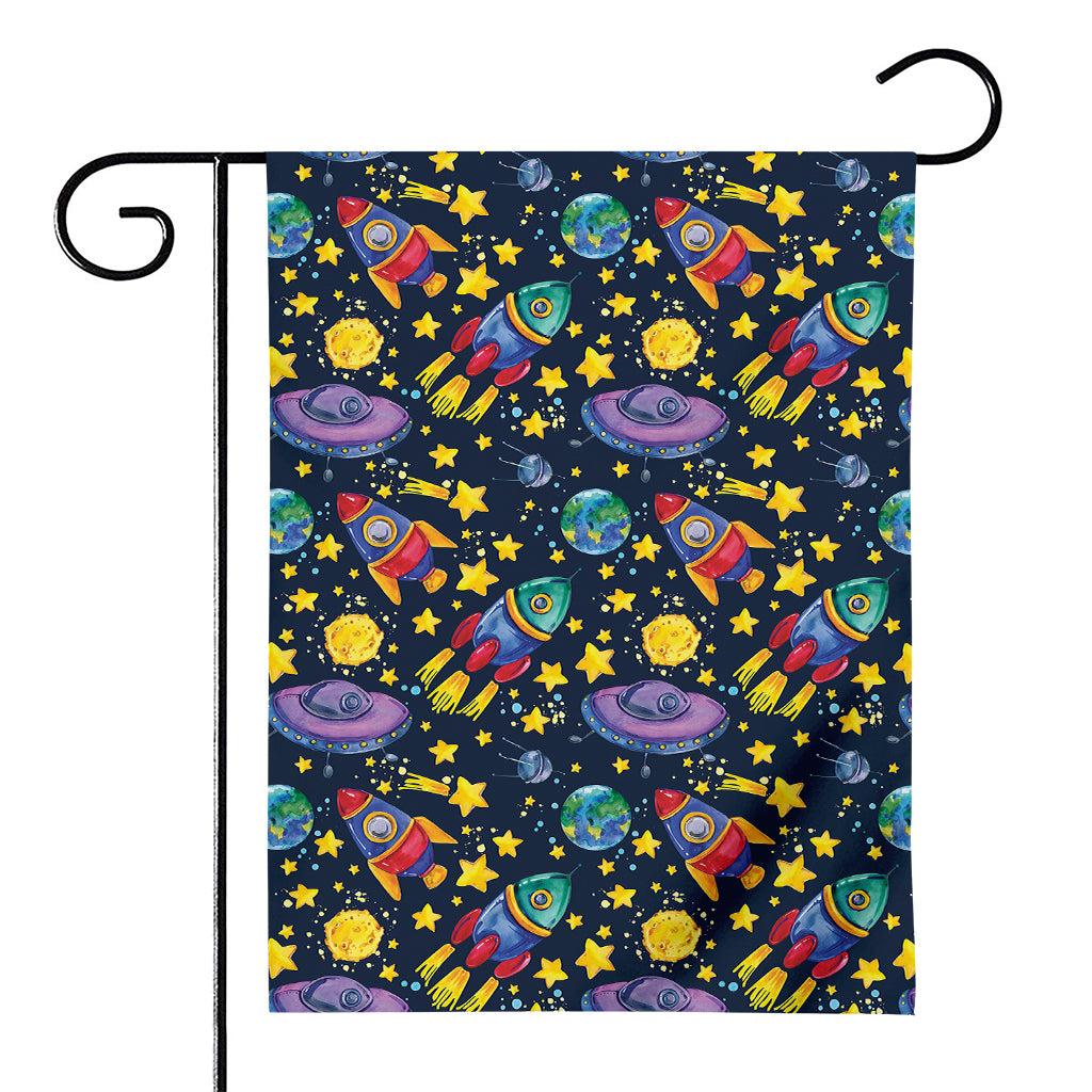 Watercolor Rocket Pattern Print House Flag