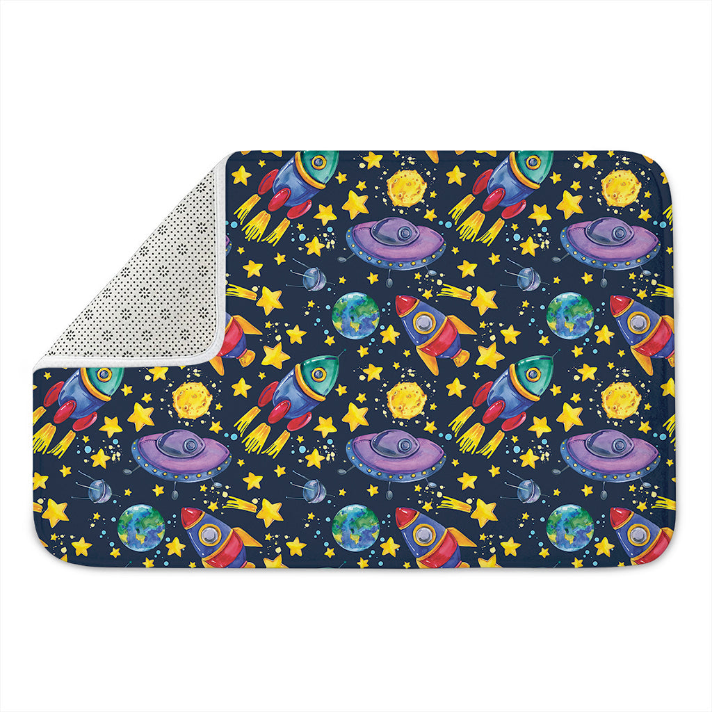 Watercolor Rocket Pattern Print Indoor Door Mat