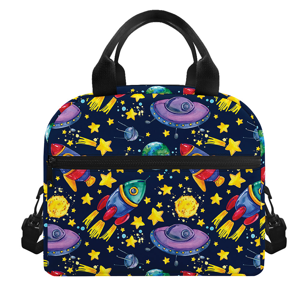 Watercolor Rocket Pattern Print Insulated Lunch Bag